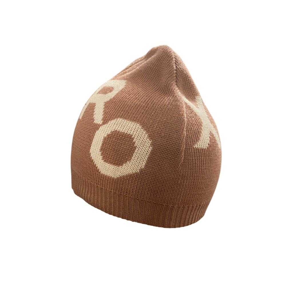 Roxy Knit Beanie‎ Hat Brown Tan Logo Slouchy Winter Ski Snowboard Pink White